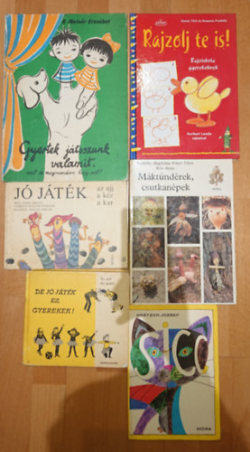 6 k�nyv gyerekeknek, hogy az es�s napok j�l teljenek: De j� j�t�k ez, gyerekek! / J� j�t�k az ujj, a k�z, a kar / Sicc! / M�kt�nd�rek, csutkan�pek / Rajzolj te is! / Gyertek j�tsszunk valamit, azt is megmondom, hogy mit!