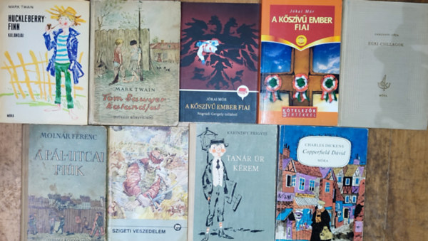 9db k�telez� �s aj�nlott olvasm�ny - J�kai M�r-A k�sz�v� ember fiai, N�gr�di Gergely-A k�sz�v� ember fiai, Zr�nyi Mikl�s-Szigeti veszedelem, Karinthy Frigyes-Tan�r �r k�rem, Charles Dickens-Copperfield D�vid, stb. (t�bbi szerz�