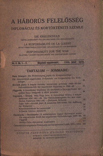 A h�bor�s felel�ss�g (diplom�ciai �s kort�rt�neti szemle 1930. janu�r-�prilis)