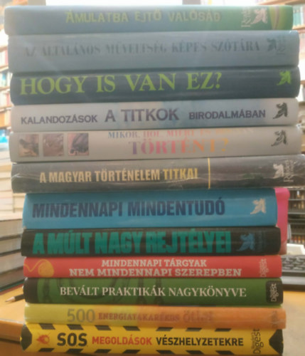 12 db Reader's Digest: S.O.S. megold�sok v�szhelyzetekre; 500 energiatakar�kos �tlet; Bev�lt praktik�k nagyk�nyve; Mindennapi t�rgyak, nem mindennapi szerepben; A m�lt nagy rejt�lyei; Mindennapi mindentud�; A magyar t�rt�nelem titkai