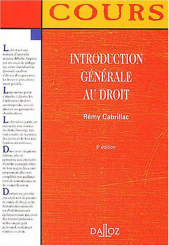 Introduction Gnrale au droit - 5 dition - Cours (Dalloz)