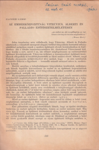 Az emberkzpontsg Vitruvius, Alberti s Palladio ptszetelmletben - Dediklt - Klnlenyomat