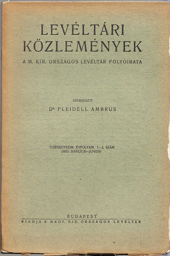 Levltri kzlemnyek 11.vf. - 1-2. szm (1933. mrcius-jnius)