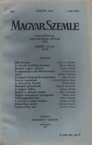 Magyar Szemle 1940/XXXVIII.ktet I.(149.)szm