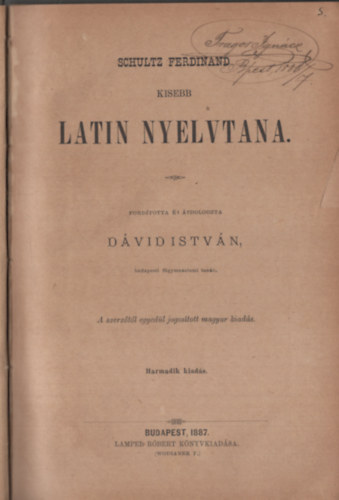 Schultz Ferdinand kisebb Latin nyelvtana