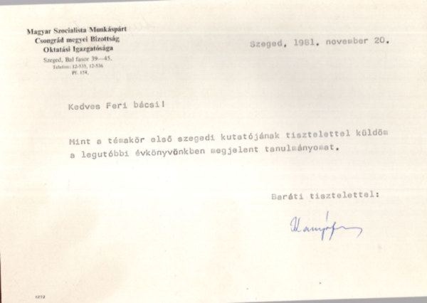 N�met-magyar katonai tervek Szeged visszafoglal�s�ra 1944 okt�ber�ben - K�l�nlenyomat - Dedik�lt