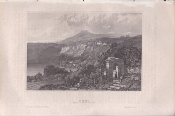 Nemi (Stadt & See in Italien) (telepls s t Olaszorszgban, Eurpa) (16x23,5 cm lapmret eredeti aclmetszet, 1856-bl)