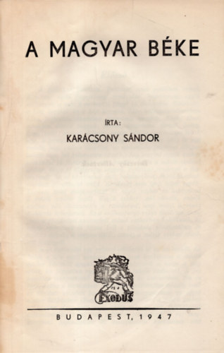 Karcsony Sndor - A magyar bke