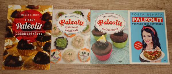 4 könyv paleolit-ínyenceknek: A nagy paleolit csokoládékönyv, Paleolit fogások édes kettesben, Paleolit sütemények, Paleolit vendégvárók