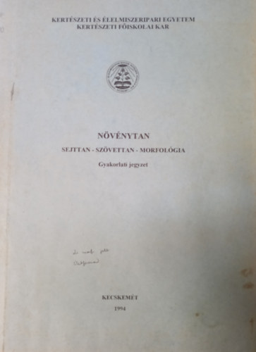 Nvnytan - Sejttan-Szvettan-Morfolgia (gyakorlati jegyzet)