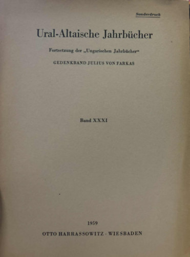 Gedenkband Julius von Farkas - Ural-Altaische Jahrb�cher - Fortsetzung der "Ungarischen Jahrb�cher - K�l�nlenyomat