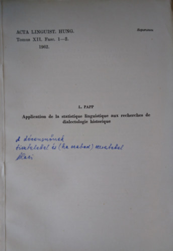 Application de la statistique linguistique aux recherches de dialectologie historique