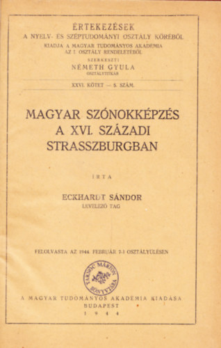Magyar sznokkpzs a XVI. Strassburgban