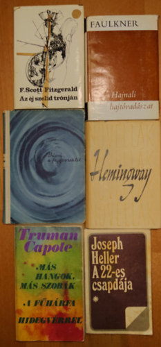6 klasszikus amerikai elbeszlsktet a 20. szzadbl: Az j szeld trnjn, Bcs a fegyverektl, Novellk, Ms hangok, msszobk/A fhrfa/Hidegvrrel, Hajnali hajtvadszat, A 22-es csapdja