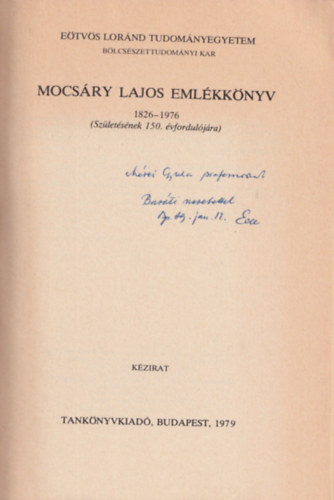 Mocs�ry Lajos eml�kk�nyv 1826-1976