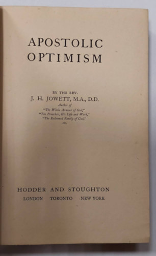 Apostolic Optimism (Apostoli optimizmus, angol nyelven)