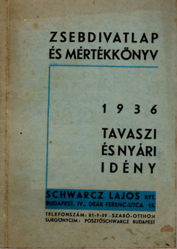 Zsebdivatlap s mrtkknyv 1936 tavaszi s nyri idny- Schwarcz Lajos Bp.