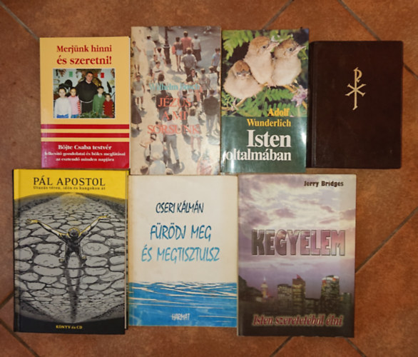 6 db a kereszt�ny vall�ssal �sszef�gg� k�nyv + aj�nd�k �jsz�vets�g: Merj�nk hinni �s szeretni!, J�zus a mi sorsunk, Isten oltalm�ban, Kegyelem - Isten szeretet�b�l �lni, F�r�dj meg �s megtiisztulsz, P�l apostol (k�nyv + CD)+ �