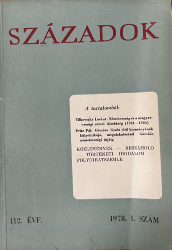 Szzadok 1978/1. (A Magyar Trtnelmi Trsulat kzlnye)