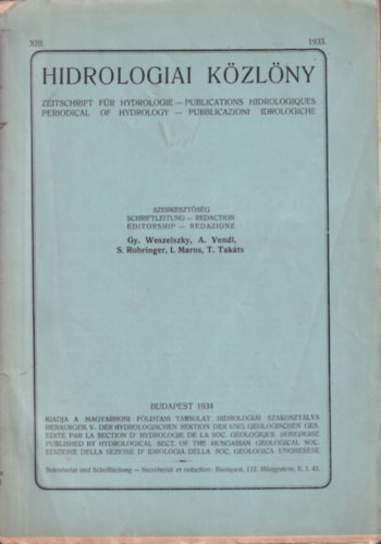 Hidrolgiai kzlny 1933. (XIII. vfolyam)