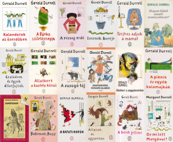 18 db Gerald Durrell humoros �llatos reg�ny: Kalandorok az �serd�ben + �llatkert a kast�ly k�r�l + Istenek kertje + Rokonom, Rosy + A r�szeg erd� + Aranydenev�rek, r�zsasz�n galambok + F�rjhez adjuk a mam�t + Hogyan l�j�nk amat�r te