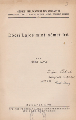 Frst Ilona - Dczi Lajos mint nmet r (Dediklt)