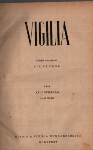 Vigilia 1958. 1-12. szm egybektve.