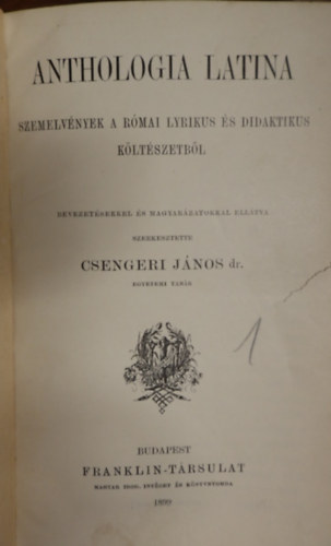 Anthologia latina. Szemelvnyek a rmai lyrikus s didaktikus kltszetbl