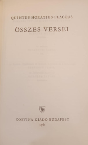 Horatius �sszes versei -Opera omnia Horati