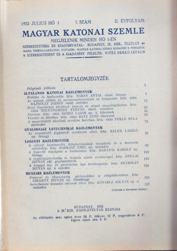 Magyar Katonai Szemle 1932 jlius h, 7. szm, II. vfolyam