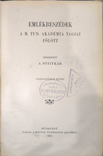 Emlkbeszdek  M. Tud. Akadmia tagjai fltt XVI.