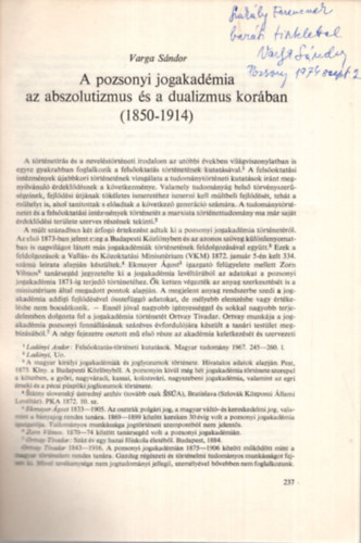 A pozsonyi jogakadmia az abszolutizmus s a dualizmus korban ( 1850-1914 ) - Klnlenyomat - Dediklt