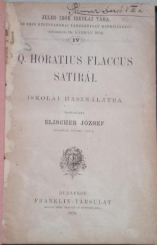 Q. Horatius Flaccus satiri - Iskolai hasznlatra