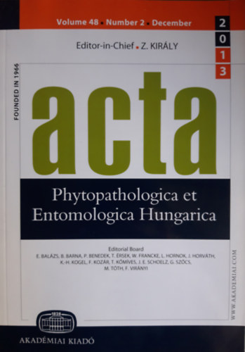 Z. Kirly  (fszerk) - Acta Phytopathologica et Entomologica Hungarica Volume 48, Number 2, December 2013