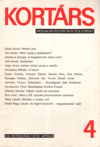 Kort�rs 4  Irodalmi �s kritikai foly�irat XX. �vfolyam, 1976. �prilis