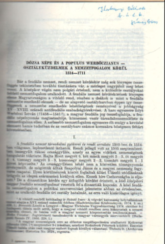 Dzsa npe s a populus Werbczianus- osztlykzdelmek a nemzetfogalom krl 1514-1711 - Klnlenyomat - Dediklt