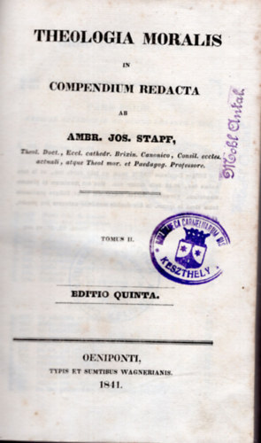 Theologia moralis in compendium redacta 1841-es