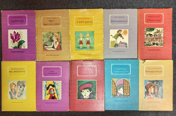 Szalay Lenke, Erich K�stner, Ingrid Bredberg, M�rton Kl�ra, Magyar Katalin, Madeleine Gilard, Thury Zsuzsa, Vera Ferra-Mikura, Anneliese Felsenstein Szab� Magda - (10db) P�tty�s K�nyvek ifj�s�gi k�nyvcsomag a 8-11. �ves koroszt�ly sz�m�ra: Sz�let�snap / Mogyor� - Mogyor� kin�vi a kab�tj�t / A k�t Lotti / Katrin professzor / Elment a vonat / Hej, Krisztina! / G�laest a miniklubban / A francia