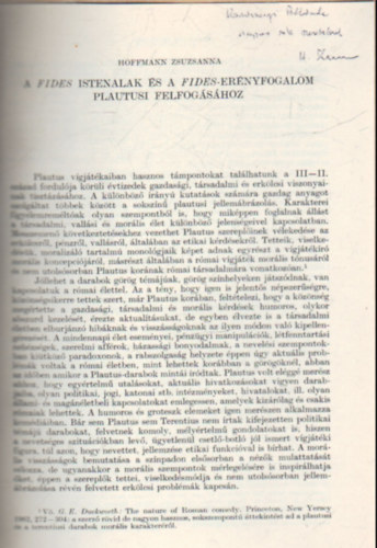 Hoffmann Zsuzsanna - A Fides istenalak s a fides-ernyfogalom plautusi felfogshoz - Klnlenyomat - Dediklt