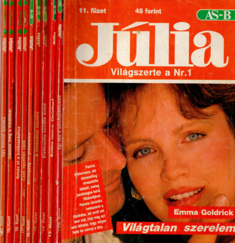 10 db  Jlia magazin 11-20 fzet. (Vilgtalan szerelem+Tl ifj a szenvedlyhez+Boldog vagyok-e Christine+letfogytig kzdk rted+a titokzatos tisztel+Boldogsg prbaidre+Csak egyetlen csk+Nehz t a boldogsghoz+Osszuk meg a ti