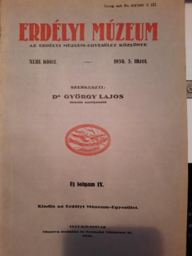 Erdlyi Mzeum 1938. 3. fzet