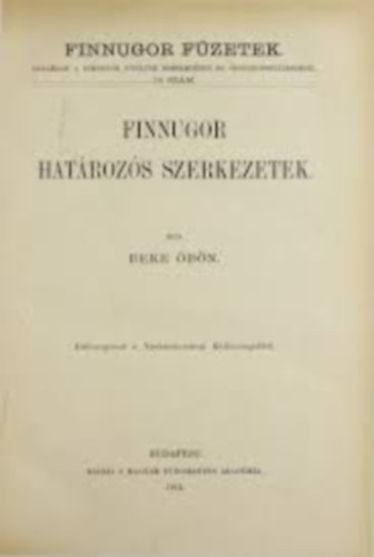 Finnugor hatrozs szerkezetek (Finnugor fzetek 18.)