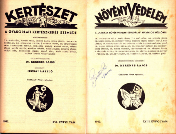 N�v�nyv�delem 1942. XVIII. �vfolyam �s Kert�szet 1942. XIVI. �vfolyam teljes (egybek�tve)