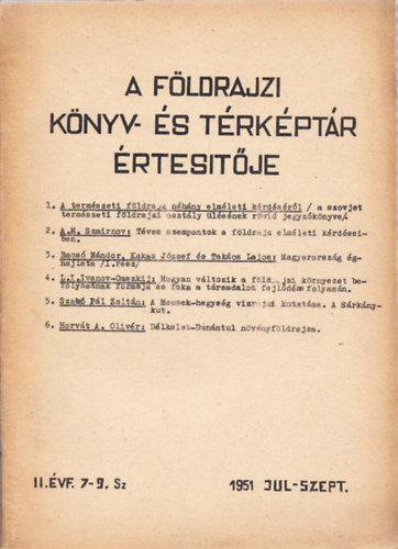 A fldrajzi knyv- s trkptr rtestje II. vf. 7-9. szm, 1951 jlius-szeptember
