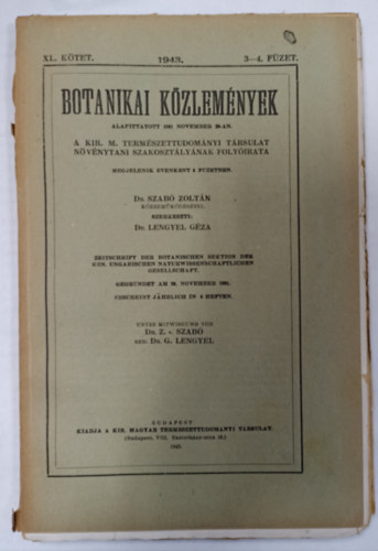 Dr. Dr. Szab Zoltn Lengyel Gza - Botanikai Kzlemnyek XL. ktet 3-4. fzet 1943.