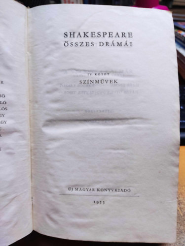 Shakespeare sszes drmi IV. Sznmvek