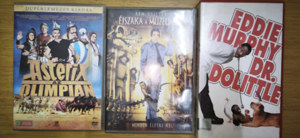 2db v�gj�t�k DVD + aj�nd�k VHS kazetta - �jszaka a m�zeumban, Asterix az olimpi�n + Dr. Dolittle