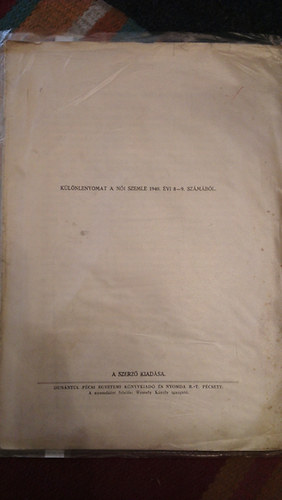 K�l�nlenyomat a n�i szemle 1940. �vi 8-9. sz�m�b�l