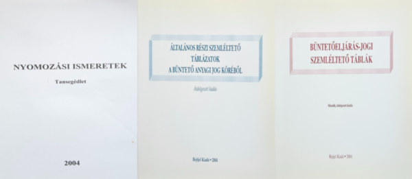 Dr. Dr. Blaskó Béla, Dr. Kovács Gyula Fülöp Edit - 3 db tansegédlet nyomozók számára: Nyomozási ismeretek + Büntetőeljárás-jogi szemléltető táblák + Általános részi szemléltető táblázatok a büntető anyagi jog köréből