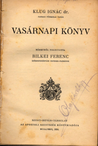Klug Ignc dr. - Vasrnapi Knyv